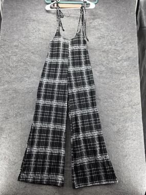 Fashion Nova Pants Womens M Black Plaid Dress Pants Knit Stretch Zip 32 In